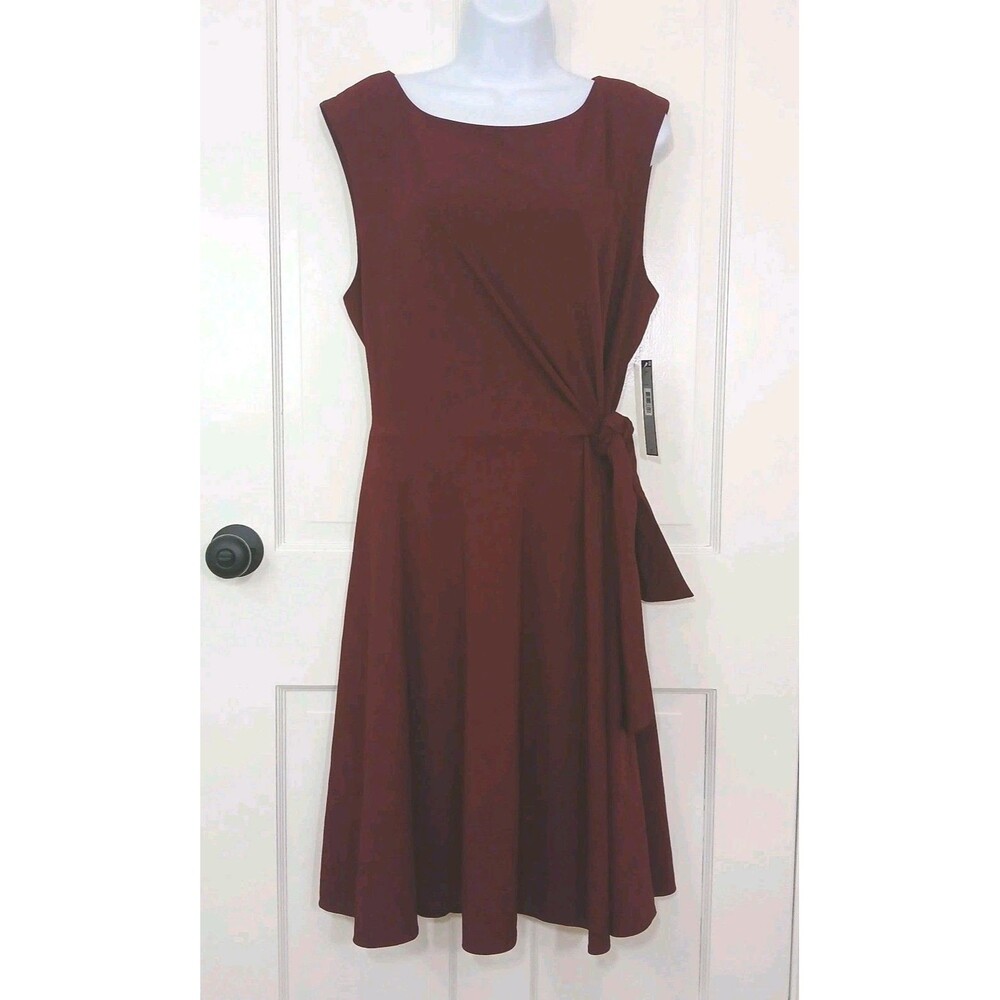 NWT Chelsea Rose Women's Size 16 Wine Burgundy Sleeveless Tie Waist A-Line Dress - Picture 2 of 16